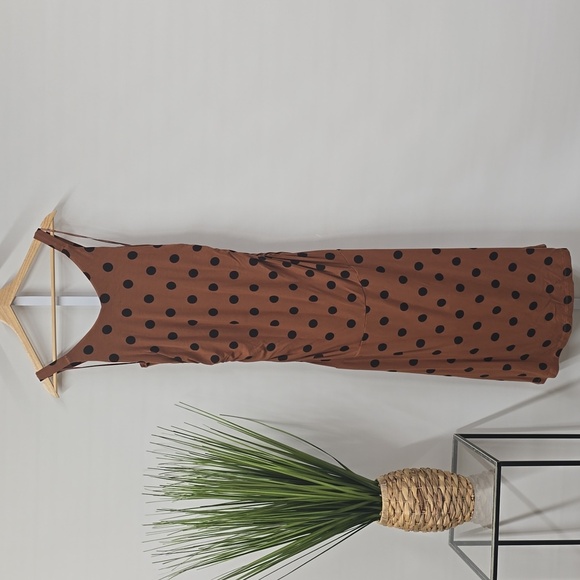 Anthropologie Orange Dot Ruched Sleeveless Knit Bodycon Dress‎ SP - Picture 4 of 5